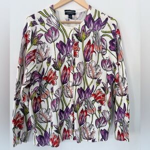 LANDS' END 1X Floral 100% Supima Cotton Button LS Cardigan Sweater Cottage Core